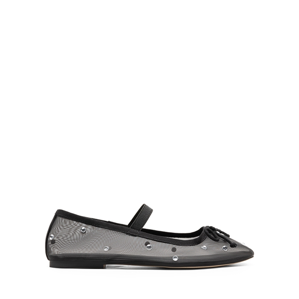 Sheer Mesh Rhinestones Ballet Flats - BLACK - 1